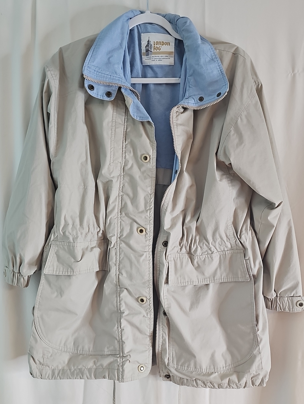 London Fog Women’s Light Beige Anorak Jacket with Blue Lining